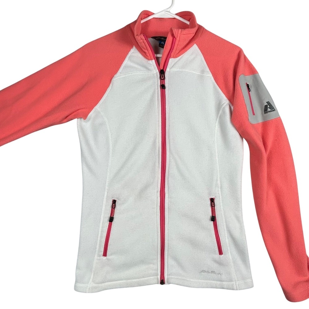 Eddie Bauer Womens Fleece Jacket White Coral Full Zip Polartec Active Size STall